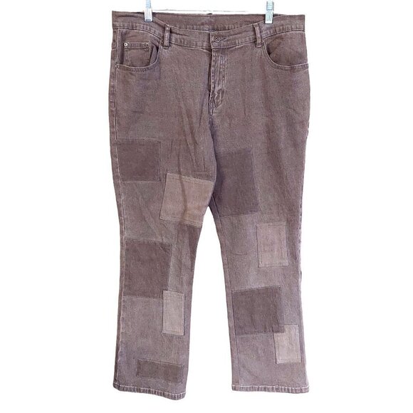 DG2 Diane Gilman Petite Classic Stretch Patchwork Tamarind Brown Denim Jeans - Picture 2 of 7